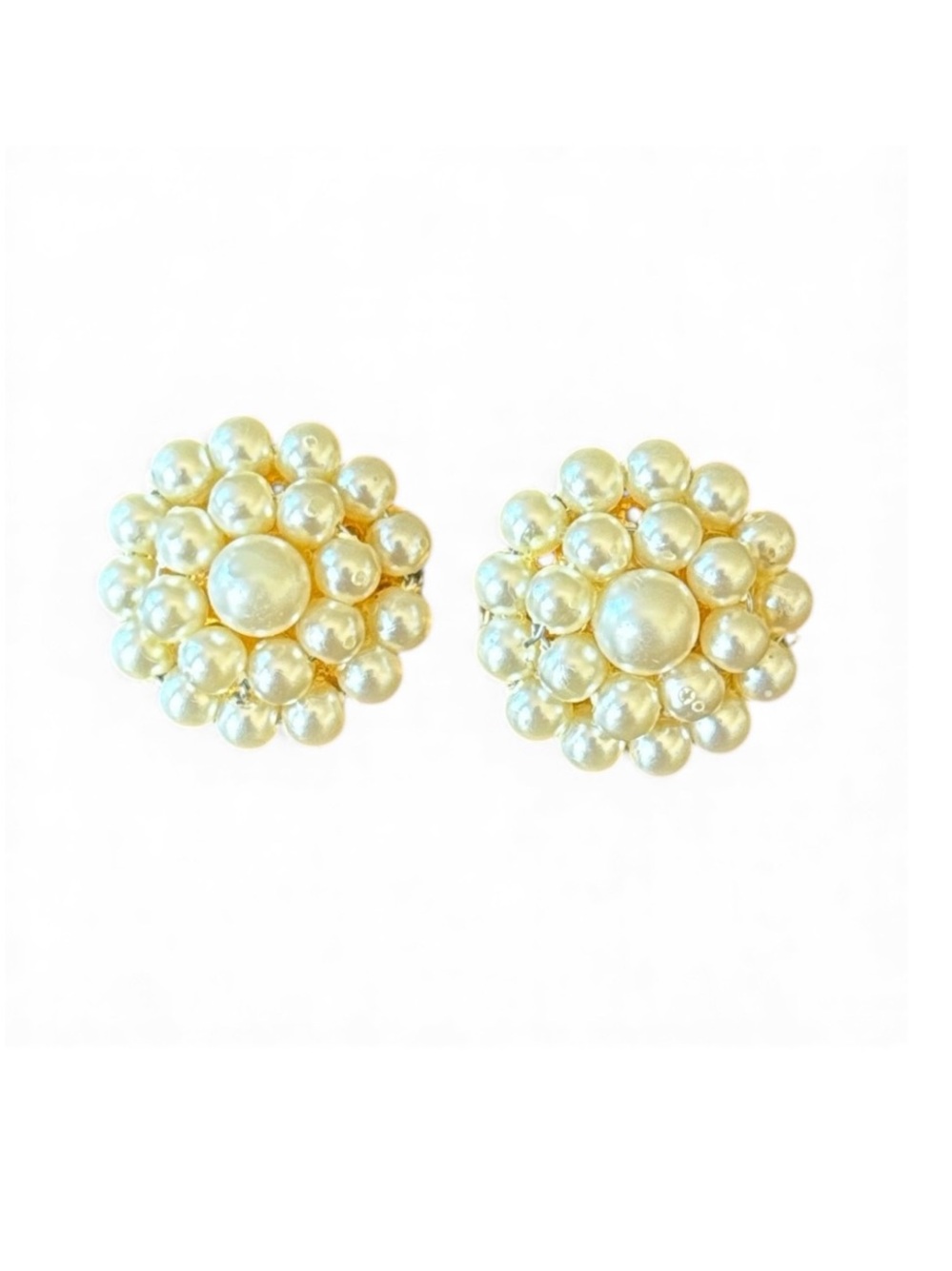 Vintage Faux Pearl Cluster‎ Clip On Earrings